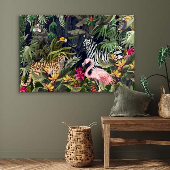 MuchoWow® Peinture sur Verre - Animaux de la Jungle - Nature - Garçons - Filles - Flamingo - Zebra - 120x80 cm - Peintures sur Verre Acrylique - Photo sur Glas