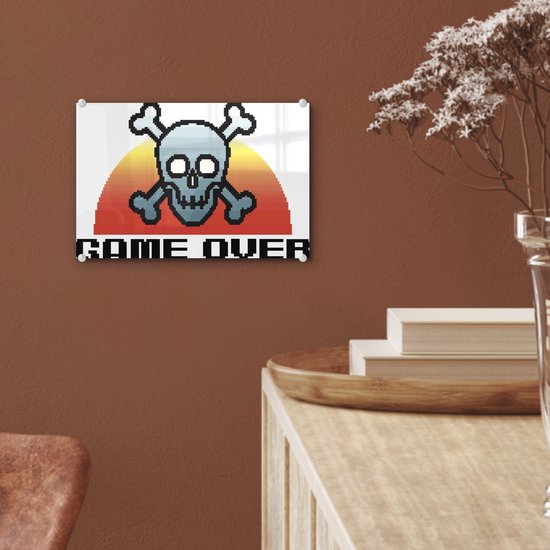 MuchoWow® Peinture sur Verre - Gamer - Rétro - Game over - Illustration - 30x20 cm - Peintures sur Verre Acrylique - Photo sur Glas