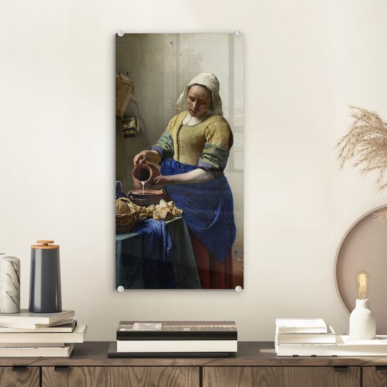 MuchoWow® Peinture sur Verre - La Laitière - Johannes Vermeer - 20x40 cm - Peintures sur Verre Acrylique - Photo sur Glas