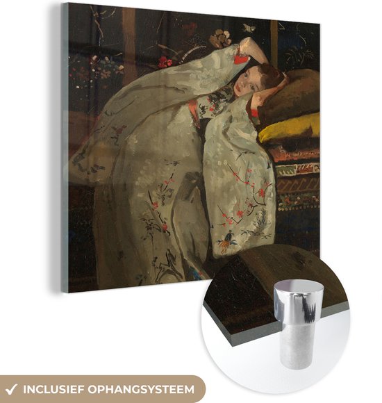 MuchoWow® Glasschilderij 90x90 cm - Schilderij acrylglas - Meisje in witte kimono - Schilderij van George Hendrik Breitner - Foto op glas - Schilderijen