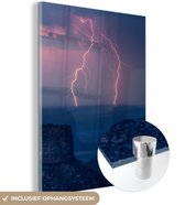 MuchoWow® Glasschilderij 60x80 cm - Schilderij acrylglas - Meerdere bliksemschichten boven de Grand Canyon - Foto op glas - Schilderijen