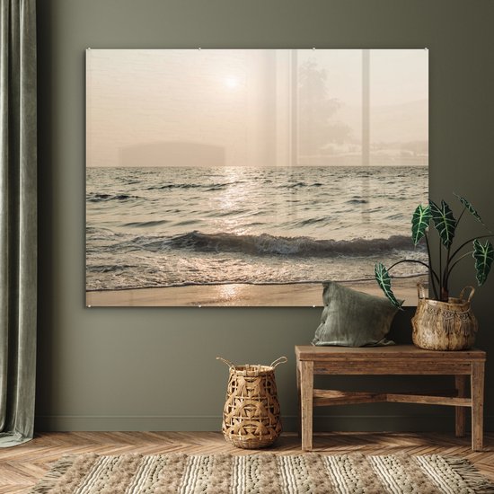 MuchoWow® Peinture sur Verre - Mer - Plage - Soleil - 160x120 cm - Peintures sur Verre Acrylique - Photo sur Glas
