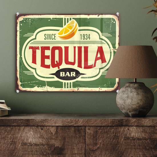 MuchoWow® Peinture sur Verre - Tequila - Vintage - Billboard - 40x30 cm - Peintures sur Verre Acrylique - Photo sur Glas