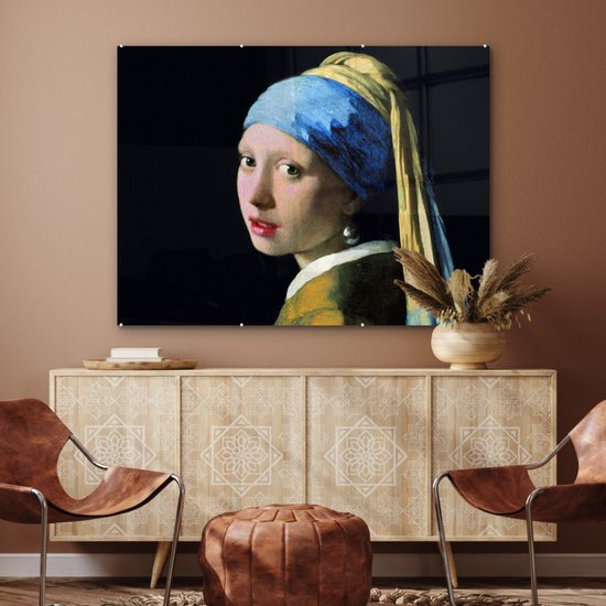 MuchoWow® Peinture sur Verre - Fille à la Perle - Johannes Vermeer - 120x90 cm - Peintures sur Verre Acrylique - Photo sur Glas