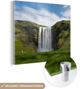 MuchoWow® Glasschilderij 20x20 cm - Schilderij acrylglas - Waterval - IJsland - Natuur - Foto op glas - Schilderijen