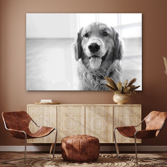 ® Glasschilderij 180x120 cm - Schilderij acrylglas - Portret van een super mooie Golden Retriever - Foto op glas - Muurdecoratie woonkamer - Wanddecoratie slaapkamer - Schilderijen