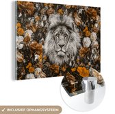 Peintures sur verre - Fleurs - Lion - Zwart - Wit - 90x60 cm - Peintures Plexiglas