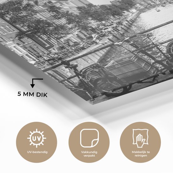 Peinture sur verre - Canal à Amsterdam - noir et blanc - 120x80 cm - Peintures sur Verre Peintures - Photo sur Glas