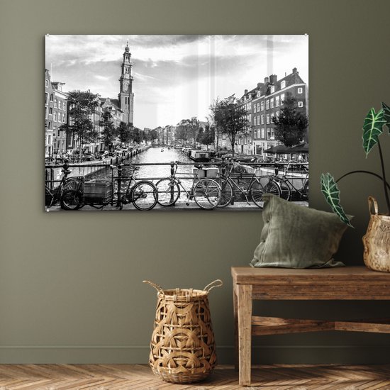 Peinture sur verre - Canal à Amsterdam - noir et blanc - 120x80 cm - Peintures sur Verre Peintures - Photo sur Glas