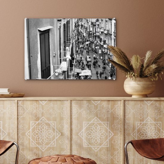 MuchoWow® Peinture sur Verre - Naples d'en haut - noir et blanc - 60x40 cm - Peintures sur Verre Acrylique - Photo sur Glas