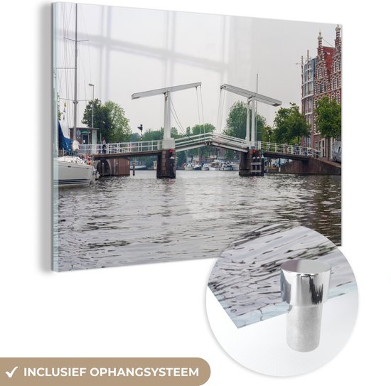MuchoWow® Glasschilderij 120x80 cm - Schilderij acrylglas - Haarlem - Water - Nederland - Foto op glas - Schilderijen