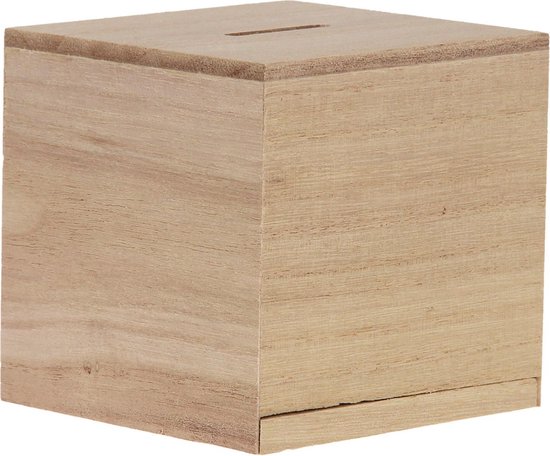 Houten spaarpot vierkant met uitschuifbare bodem - 8,4 x 8,4 x 8,4 CM |  bol.com
