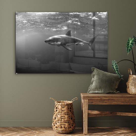 Peinture sur verre - Grand requin blanc - noir et blanc - 120x80 cm - Peintures sur Verre Peintures - Photo sur Glas