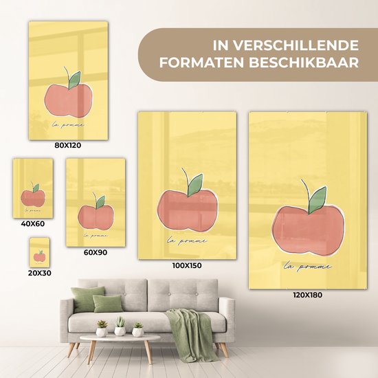 MuchoWow® Peinture sur verre 100x150 cm - Peinture sur verre acrylique - Pomme - Fruit - Texte - Photo sur verre - Peintures