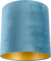 QAZQA cilinder velours - Moderne Lampenkap - Ø 400 mm - Blauw -