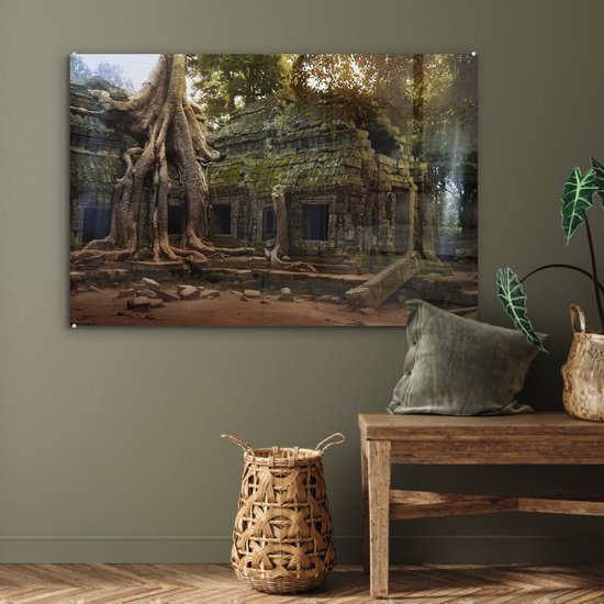 Racines d'arbres sur l'ancien temple Ta Prohm à Angkor Wat Plexiglas 90x60 cm - Tirage photo sur Glas (décoration murale en plexiglas)