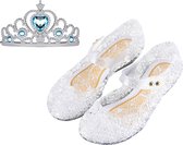 Prinsessenschoenen klittenband + kroon (tiara) - zilver - maat 29 - vallen 1-2 maten kleiner - Het Betere Merk - verkleedschoenen prinses - prinsessen schoenen plastic - Giftset voor bij je Prinsessenjurk - binnenzool 17,5 cm