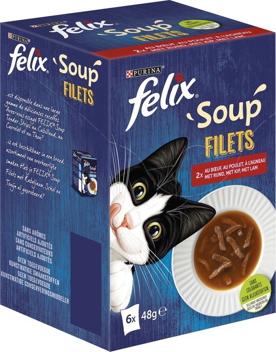 Felix Soup Tender Strips pour chat au bœuf, au poulet et à l'agneau