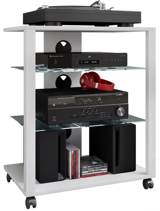 VCM Hifi-meubilair Roll Rack kabinet Phono mobiele plank Glas Rolbare Phono Media Shelf Folas