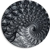 Dibond Muurcirkel - Cirkelvormig Patroon met Zwart, Wit en Grijs - 40x40 cm Foto op Aluminium Muurcirkel (met ophangsysteem)