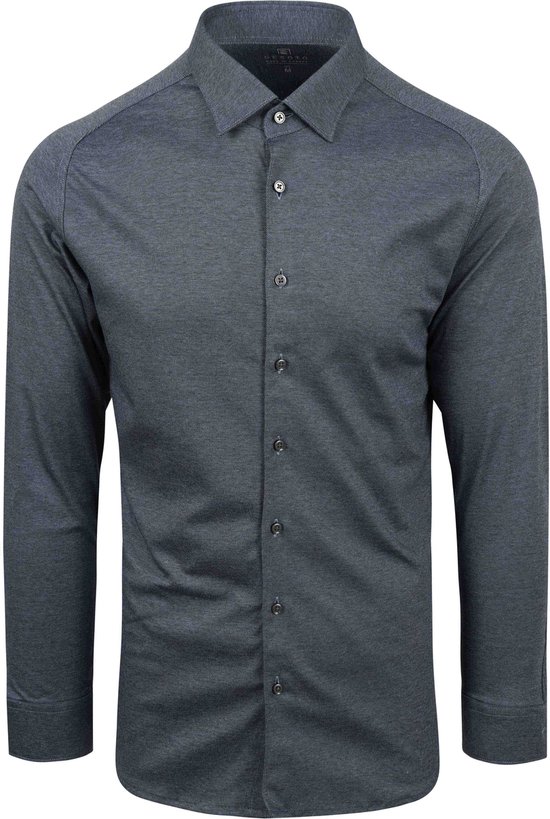 Desoto - Overhemd Strijkvrij Kent Melange Blauw - Heren - Maat L - Slim-fit