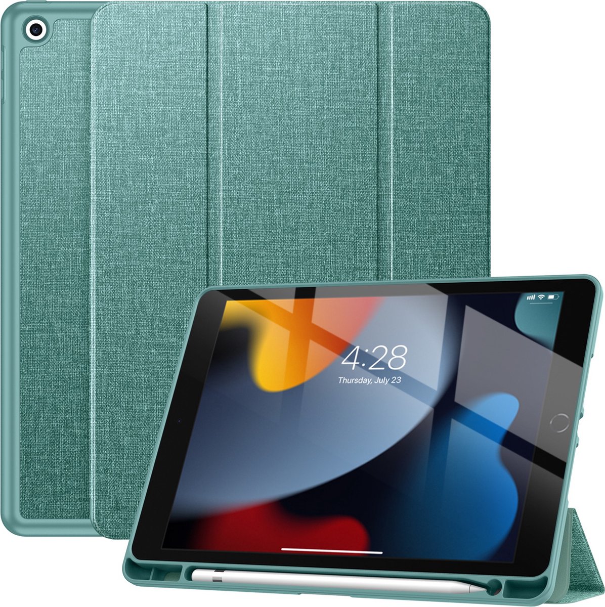 Geschikt Voor iPad 9/8/7 Hoes - 9e/8e/7e Generatie - 2021/2020/2019 - 10.2 Inch - Solidenz Trifold Bookcase - Cover - Case Met Autowake - Hoesje Met Pencil Houder - A2757 - A2777 - A2696 - Lichtgroen