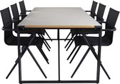 Texas tuinmeubelset tafel 100x200cm en 6 stoel Alina zwart, grijs, naturel.