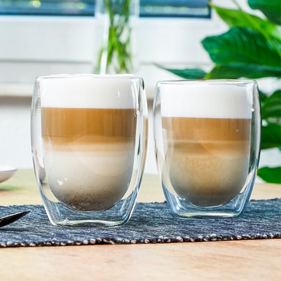 6x 350 ml Double Paroi Verre à Café, Tasses en Verre Borosilicate