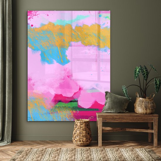 Nuage abstrait doré avec différentes couleurs sous Plexiglas 120x160 cm - Tirage photo sur Glas (Décoration murale Plexiglas) XXL / Groot format!