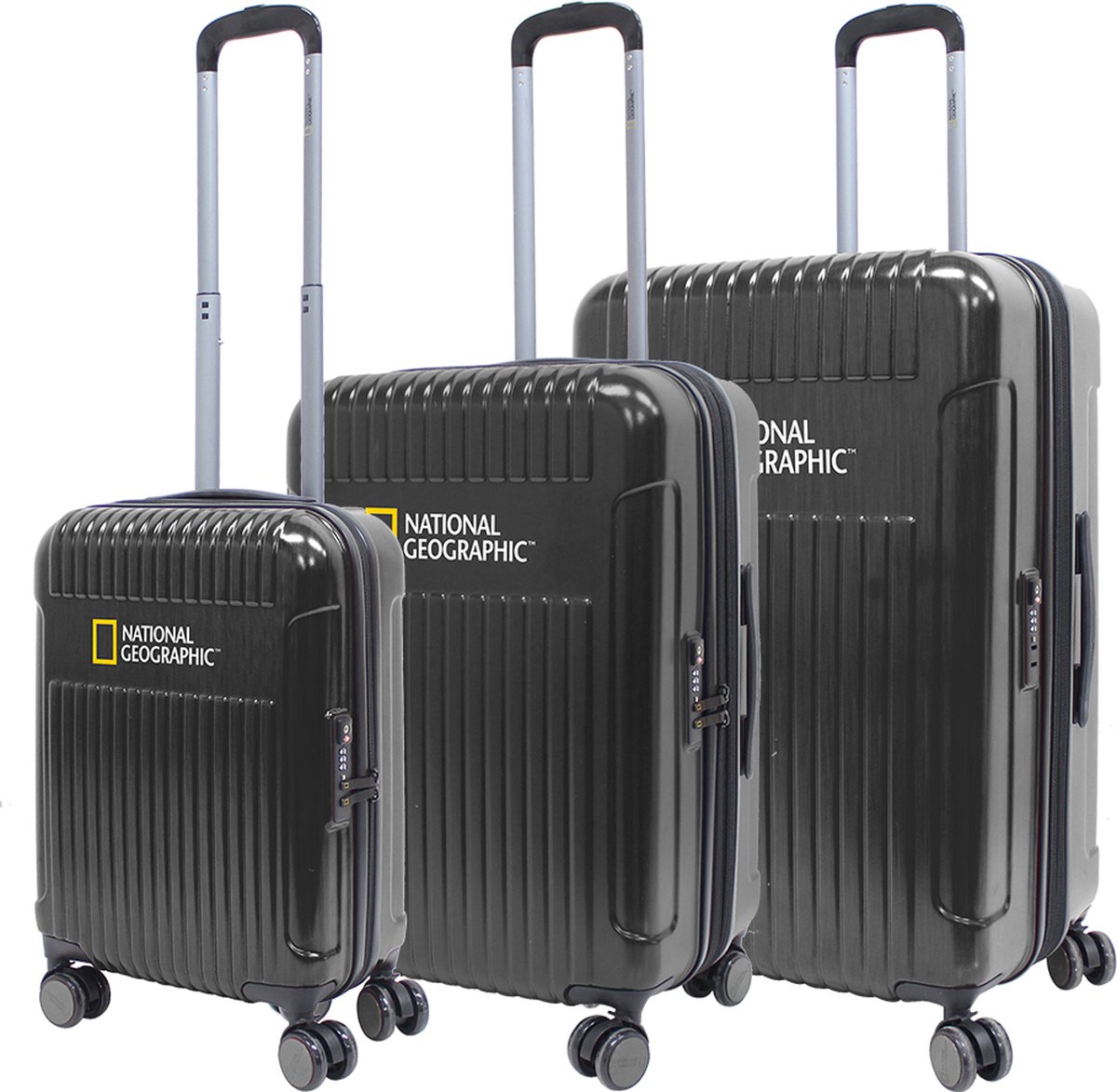 National Geographic Harde Kofferset 3-Delig / Reiskofferset / Trolleyset - Transit -Zwart - Zwart / Set