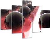 Glasschilderij -  Abstract - Rood, Zwart, Wit - 100x70cm 5Luik - Geen Acrylglas Schilderij - GroepArt 6000+ Glasschilderijen Collectie - Wanddecoratie- Foto Op Glas