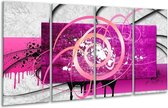 GroepArt - Glasschilderij - Modern - Roze, Paars, Grijs - 160x80cm 4Luik - Foto Op Glas - Geen Acrylglas Schilderij - 6000+ Glasschilderijen Collectie - Wanddecoratie