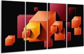 GroepArt - Glasschilderij - Vierkant - Oranje, Zwart, Geel - 160x80cm 4Luik - Foto Op Glas - Geen Acrylglas Schilderij - 6000+ Glasschilderijen Collectie - Wanddecoratie