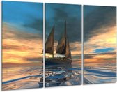 Glasschilderij Zeilboot - Blauw, Geel, Grijs - 120x80cm 3Luik - Foto Op Glas - Geen Acrylglas Schilderij - GroepArt 6000+ Glas Art Collectie - Maatwerk Mogelijk
