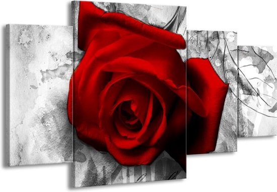 Peinture | Peinture sur toile Rose, Fleur | Rouge, noir, blanc | 160x90cm 4 Liège | Tirage photo sur toile