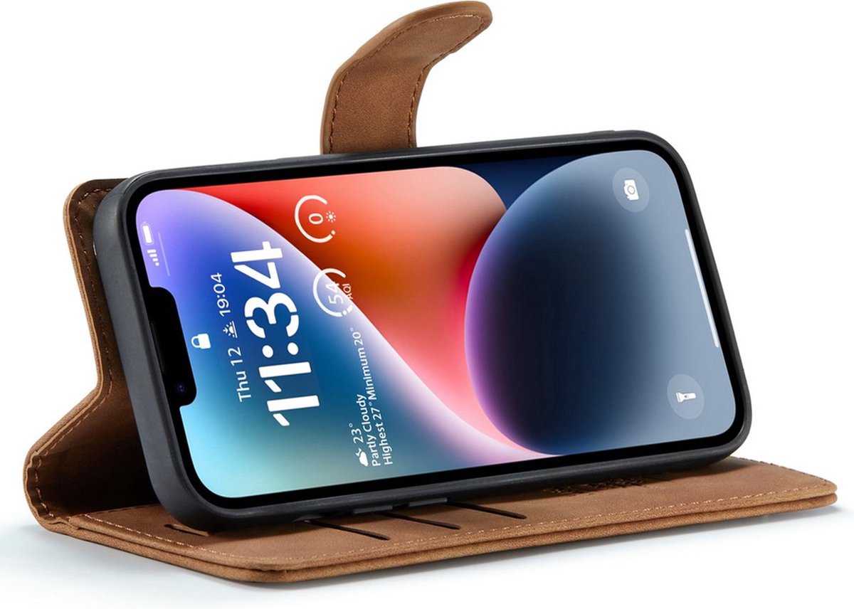 iPhone 11/XR Bookcase hoesje - CaseMe - Effen Cognac - Kunstleer