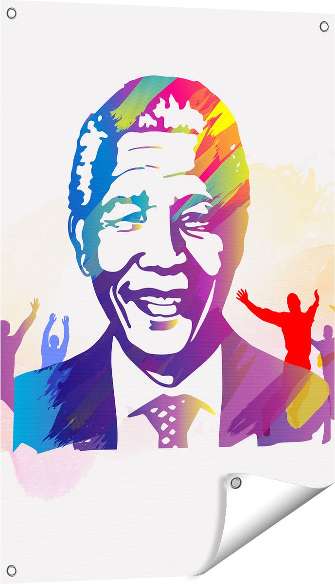 Gards Tuinposter Nelson Mandela - 60x90 cm - Tuindoek - Tuindecoratie - Wanddecoratie buiten - Tuinschilderij Multikleur