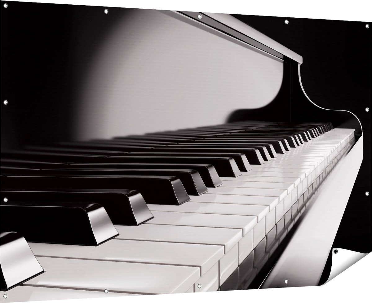 Gards Tuinposter Pianotoetsen - Noten - Piano - 180x120 cm - Tuindoek - Tuindecoratie - Wanddecoratie buiten - Tuinschilderij Multikleur