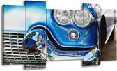 GroepArt - Schilderij - Oldtimer, Auto - Blauw, Grijs, Zilver - 120x65cm 5Luik - Foto Op Canvas - GroepArt 6000+ Schilderijen 0p Canvas Art Collectie - Wanddecoratie