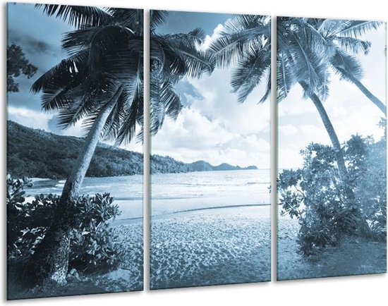 GroepArt - Schilderij -  Zee, Strand - Blauw - 120x80cm 3Luik - 6000+ Schilderijen 0p Canvas Art Collectie