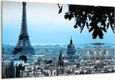 Glasschilderij Parijs, Eiffeltoren - Blauw, Grijs - 120x70cm 1Luik - Foto Op Glas - Geen Acrylglas Schilderij - GroepArt 6000+ Glasschilderijen Art Collectie - Wanddecoratie - Woonkamer - Slaapkamer