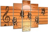 Glasschilderij Muziek - Goud, Geel, Bruin - 170x100cm 5Luik - Foto Op Glas - Geen Acrylglas Schilderij - 6000+ Glasschilderijen Collectie - Wanddecoratie