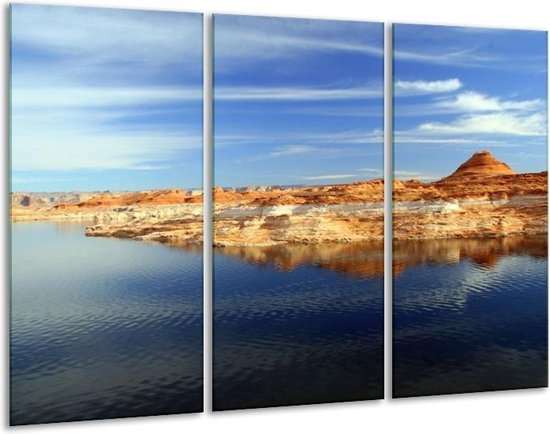 GroepArt - Schilderij -  Strand - Geel, Blauw, Wit - 120x80cm 3Luik - 6000+ Schilderijen 0p Canvas Art Collectie