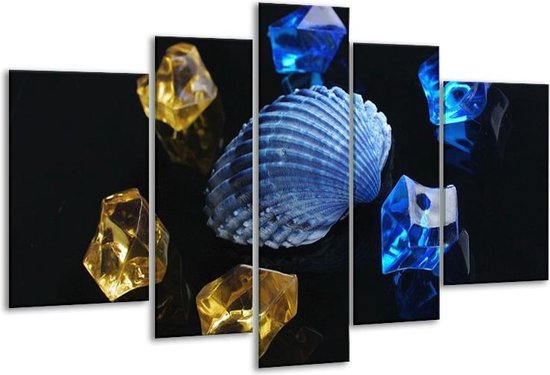 Glasschilderij Spa - Blauw, Geel, Zwart - 170x100cm 5Luik - Foto Op Glas - Geen Acrylglas Schilderij - 6000+ Glasschilderijen Collectie - Wanddecoratie