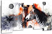 GroepArt - Canvas Schilderij - Zebra - Rood, Zwart, Wit - 150x80cm 5Luik- Groot Collectie Schilderijen Op Canvas En Wanddecoraties