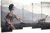 GroepArt - Canvas Schilderij - Vrouw - Grijs - 150x80cm 5Luik- Groot Collectie Schilderijen Op Canvas En Wanddecoraties