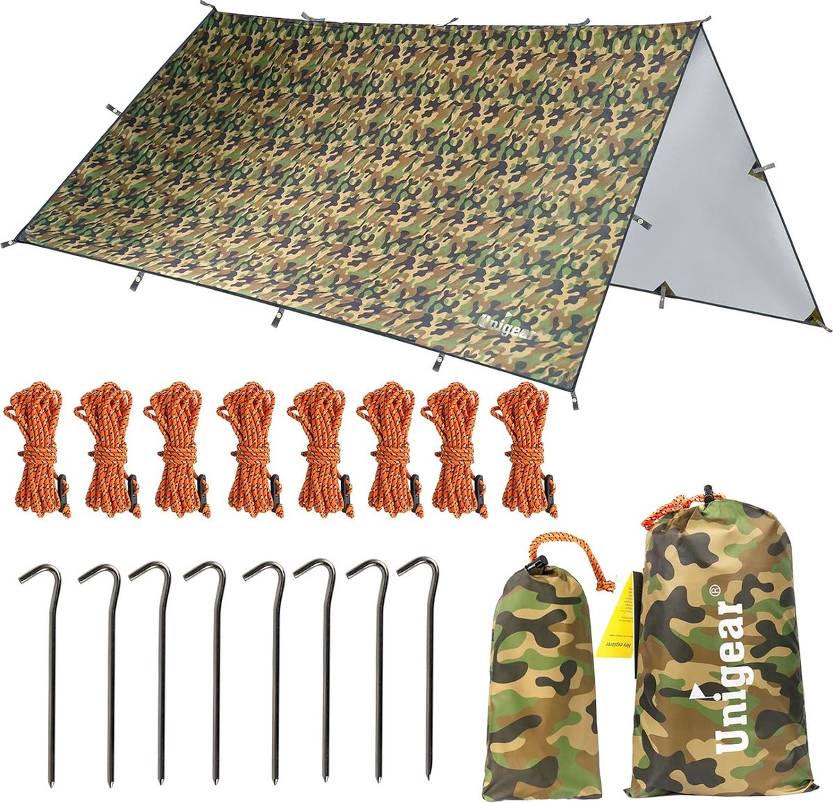 Tarp 3 X 3 - Waterdicht - UV 50 - Met Opbergtas - PU 3000 Mm Ultralight Multifunctionele Tent Voor Buiten Camping Hangmat Met Oogjes Zonscherm Onderdak