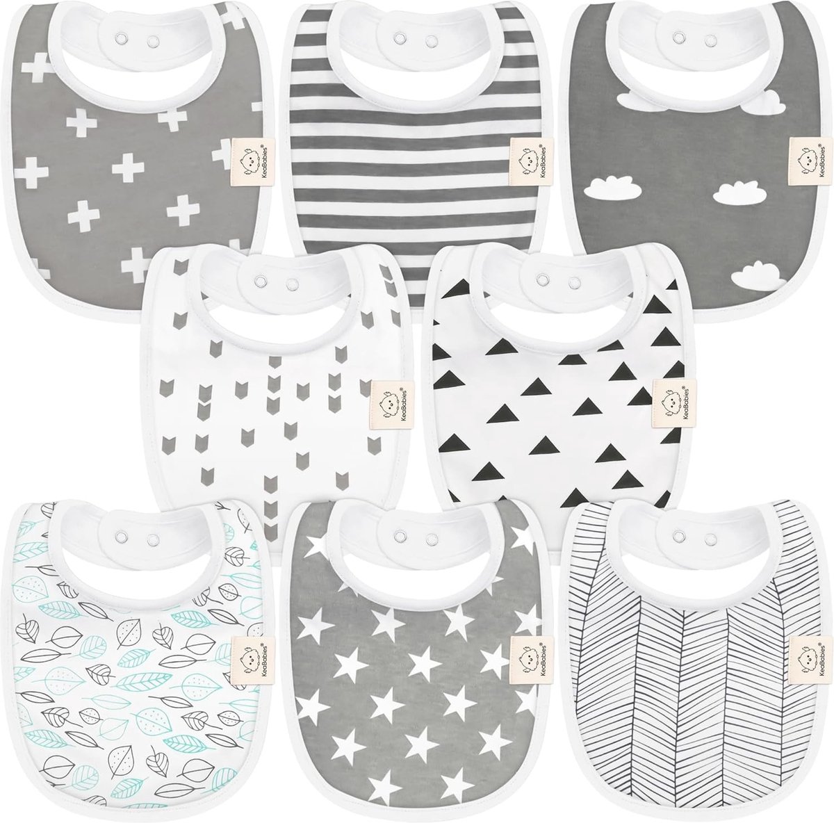 Goedkoopste Babyslabbetjes voor jongens en meisjes, set van 8 biologisch katoen, slabbetjes om te tanden, slabbetjes, baby meisjes en jongens, groot slabbetje voor zuigelingen, peuters (Grayscape