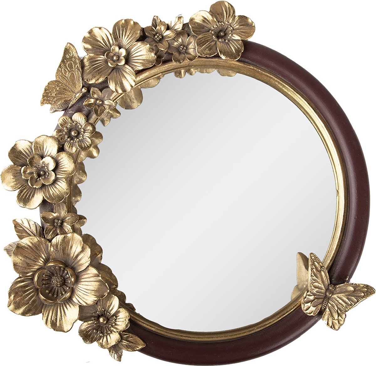 Spiegel 37x5x36 cm Goudkleurig Kunststof Glas Rond Bloemen Wandspiegel