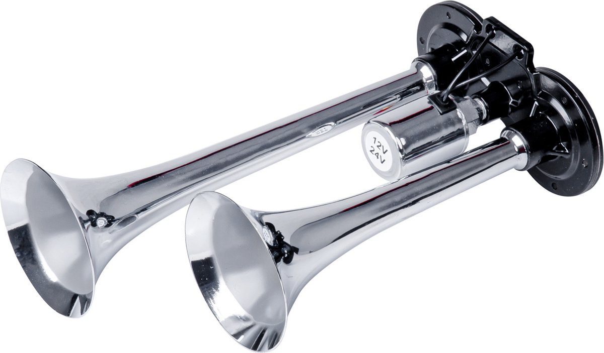AMiO Dubbele Trompet Treinhoorn / Luchthoorn 12-24V 115dB - Trein hoorn Claxon (Excl. Compressor) Zilver